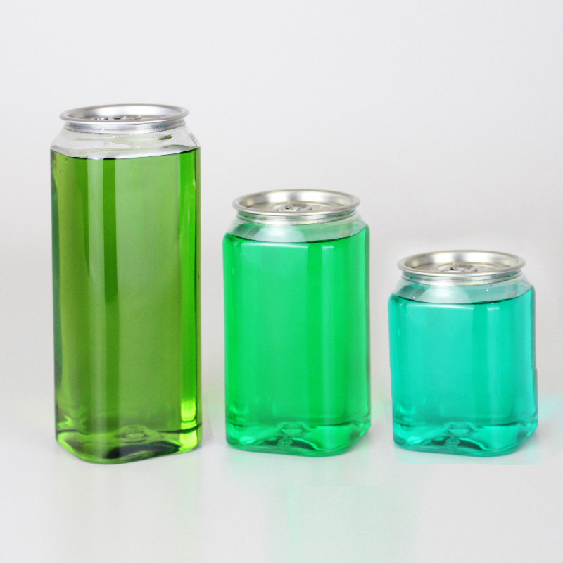 250 ml 330 ml 350 ml 500 ml 650 ml 700 ml Square PET Plastic Beer Can Bottle Soda Bottle Cans with Lid