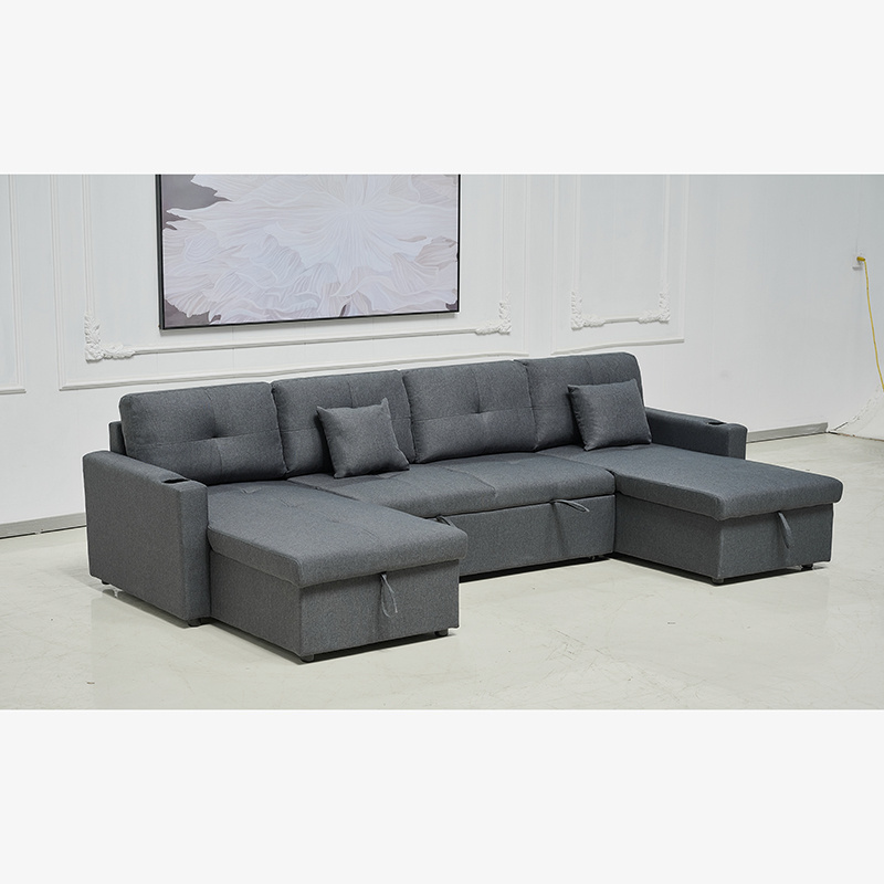 Fabric Sectional Sofa Couch Sleeper Bed With Storage Double Reversible Chaise