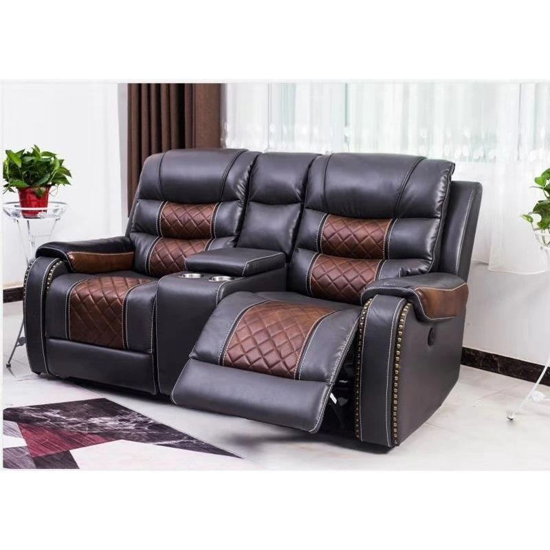 Top Grain genuine Leather  living room recliner sofa set loveseat reclinable sofa with drop table & console