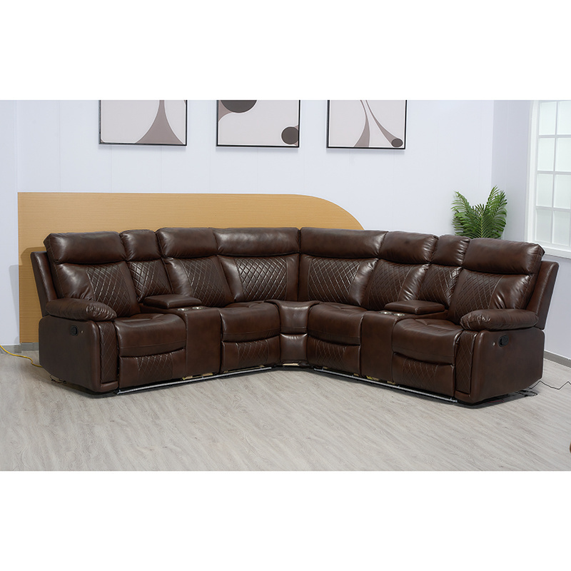 Elegant living room corners recliner leather corner sofa reclining with LED