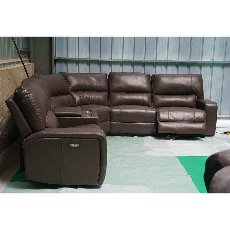 Power Air Leather Corner Sofa With Backrest  Console And USB Cup holder Modern Design  Living Room