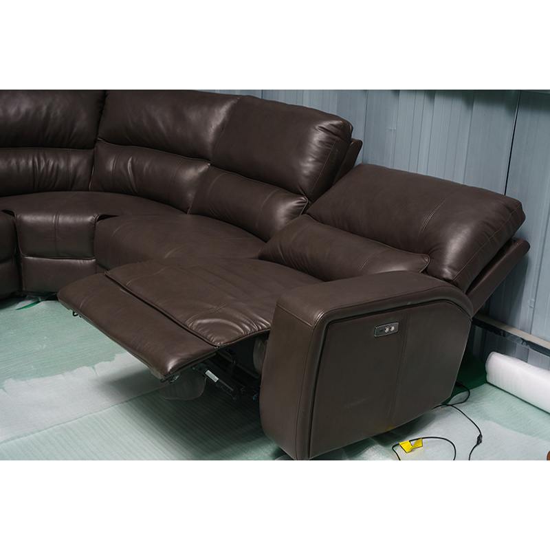 Power Air Leather Corner Sofa With Backrest  Console And USB Cup holder Modern Design  Living Room