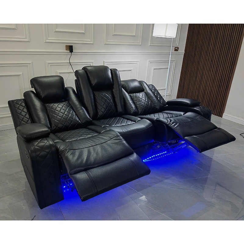 3 Seat Adjustable USB Charger Leather Electric Recliner Sofa Luxury Home Theater Sofa with Music Player  for VIP Movie Room