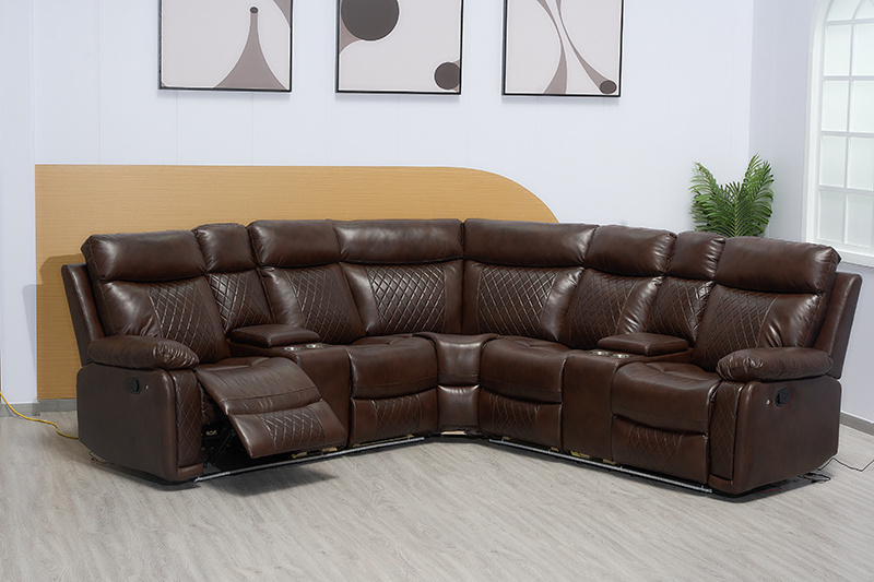 Elegant living room corners recliner leather corner sofa reclining with LED