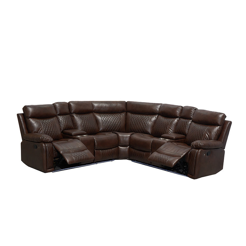 Elegant living room corners recliner leather corner sofa reclining with LED