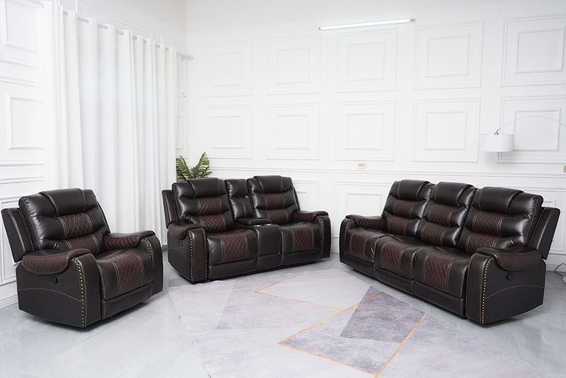 Top Grain genuine Leather  living room recliner sofa set loveseat reclinable sofa with drop table & console