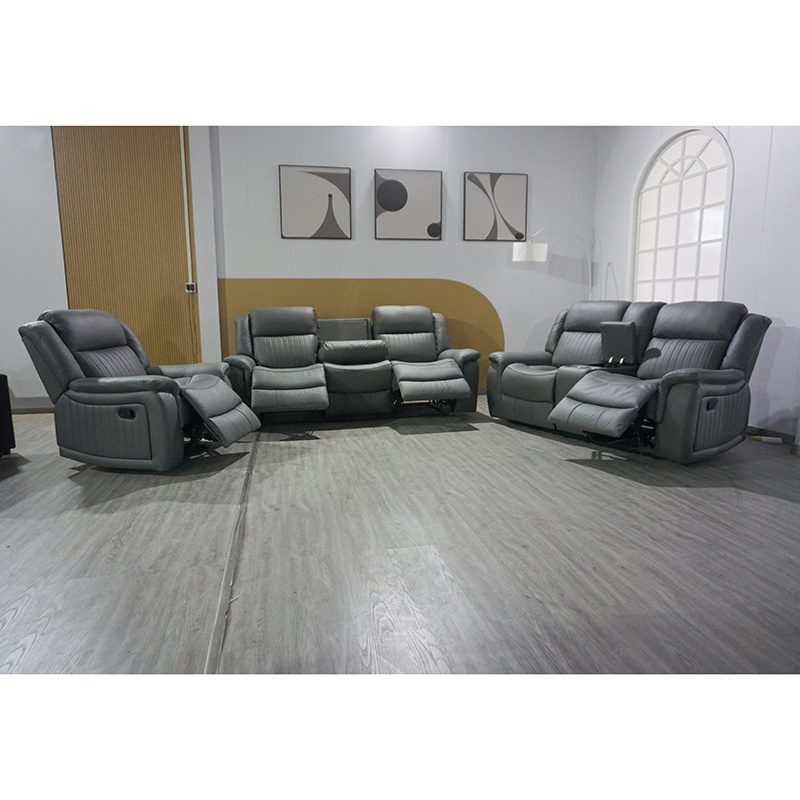 Dark Grey Air Leather Home Theater Recliner Sofa Set 3 2 1 Living Room Sofa Reclinable