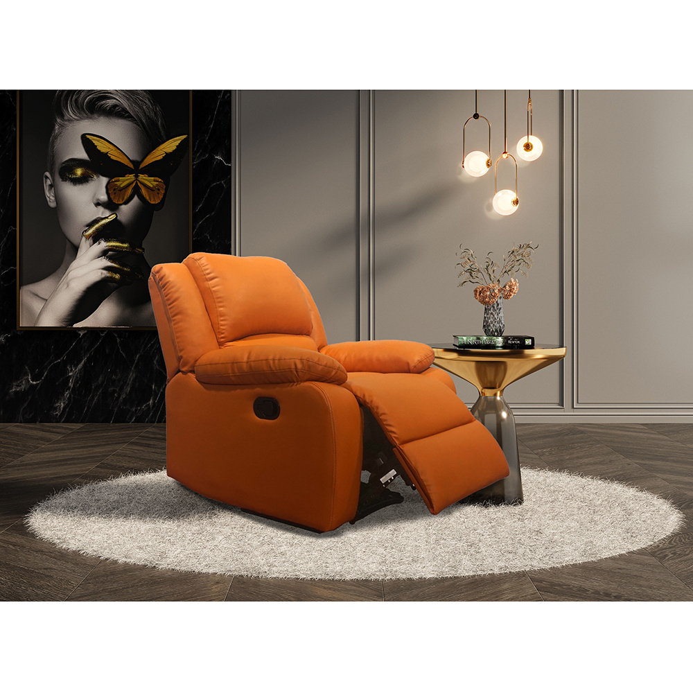 Power Air Leather Sofa Set Furniture Living Room Single Sectional Recliner Sofa Modern Style Hot Sale Orange Color