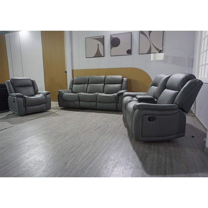 Dark Grey Air Leather Home Theater Recliner Sofa Set 3 2 1 Living Room Sofa Reclinable