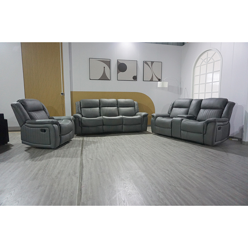 Dark Grey Air Leather Home Theater Recliner Sofa Set 3 2 1 Living Room Sofa Reclinable