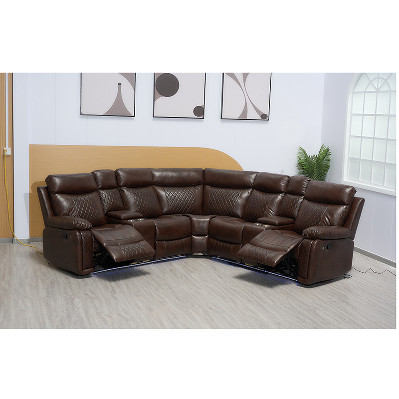 Elegant living room corners recliner leather corner sofa reclining with LED