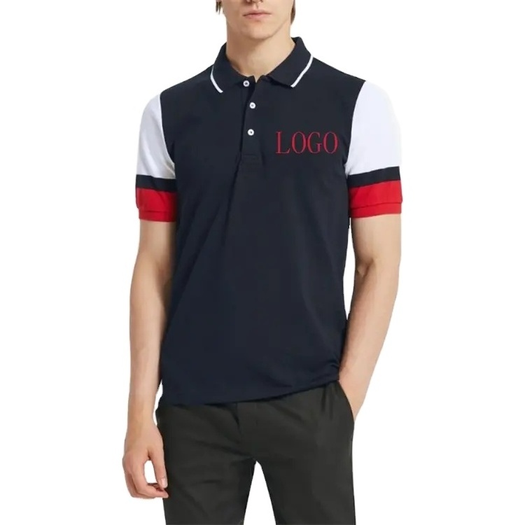 Custom Oem Logo Cotton Pique Contrast Sleeves Difference Color Casual Polo Shirt For Men