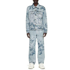 Custom Men's Two Piece Set 2023 Street Wear Jacquard Denim Jacket And Jeans Wholesale Clothing Manufacturer Tracksuits