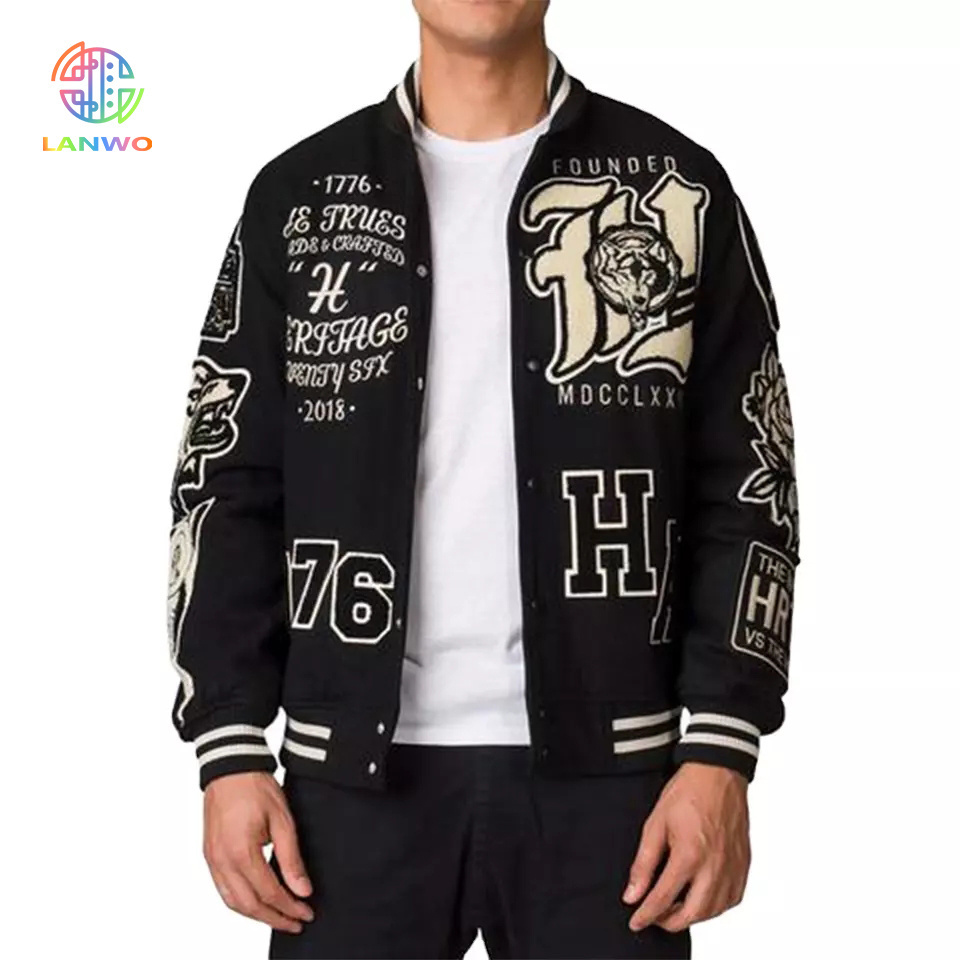 Lanwo Fleece Outdoor Designer Letterman Jacket For Men Leather Sleeves 2022 Streetwear Custom Winter Men'S Varsity Jackets