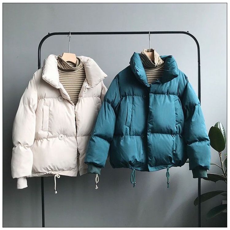 2021New Style Doudoune Loose Casual Warm Stand Collar Pockets Clothing Women Down Jackets Puffer Bubble Winter Warm Coat