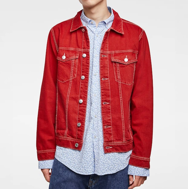 2019 Custom Design Men Oversize Windbreaker Workwear Canvas Cotton Denim Short Red Jacket