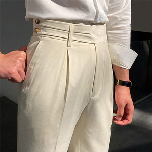 2023 High Waist Men'S Fitness Casual Spring-Summer Tapered Dress Pants Pockets Basic Office Pure Mens Suit Fabric Pants For Men