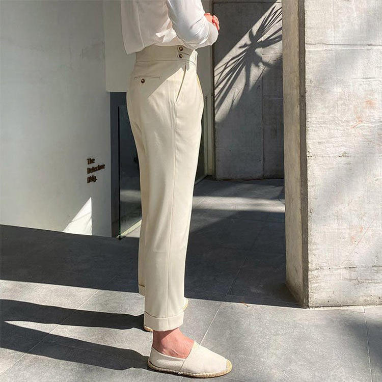 2023 High Waist Men'S Fitness Casual Spring-Summer Tapered Dress Pants Pockets Basic Office Pure Mens Suit Fabric Pants For Men