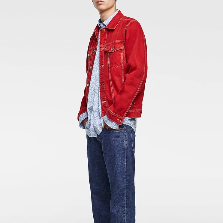 2019 Custom Design Men Oversize Windbreaker Workwear Canvas Cotton Denim Short Red Jacket