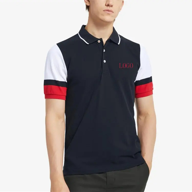 Custom Oem Logo Cotton Pique Contrast Sleeves Difference Color Casual Polo Shirt For Men