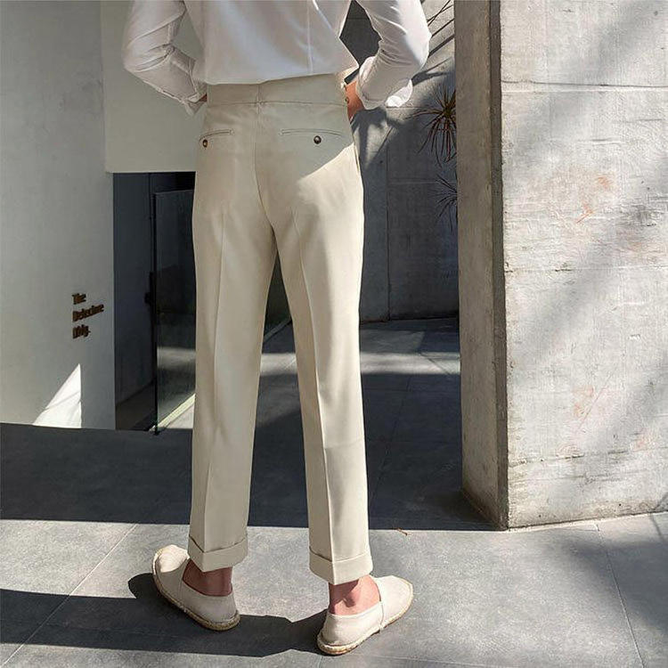 2023 High Waist Men'S Fitness Casual Spring-Summer Tapered Dress Pants Pockets Basic Office Pure Mens Suit Fabric Pants For Men