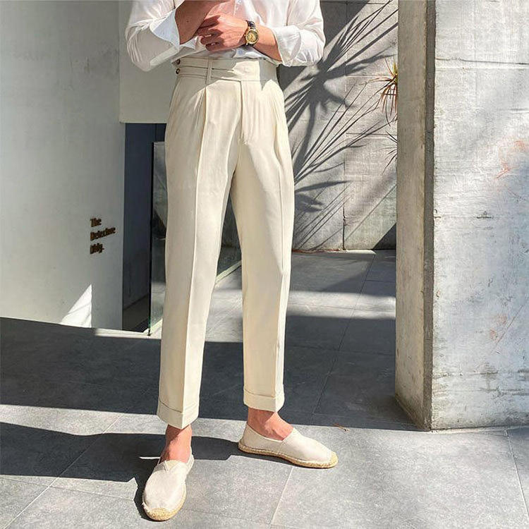 2023 High Waist Men'S Fitness Casual Spring-Summer Tapered Dress Pants Pockets Basic Office Pure Mens Suit Fabric Pants For Men