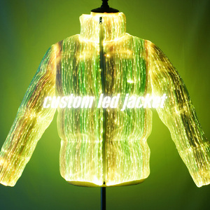 Luxury Custom Winter High Tech Glow Down Jacket LED Fiber Optic Bread Jacket Unisex Warm Thick Glow Coat LED Puff Jacket Stand