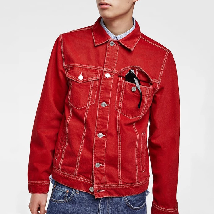 2019 Custom Design Men Oversize Windbreaker Workwear Canvas Cotton Denim Short Red Jacket