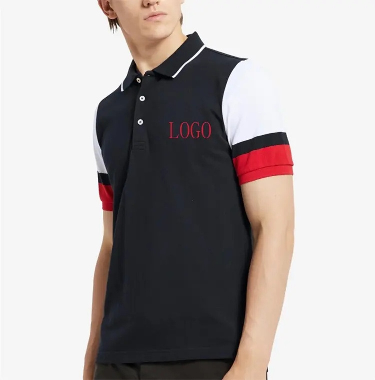 Custom Oem Logo Cotton Pique Contrast Sleeves Difference Color Casual Polo Shirt For Men