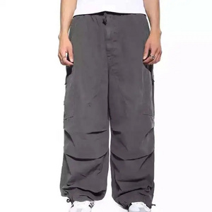 Custom Oversized Mens Casual Trousers Fit Parachute Pants Men Loose Waist Custom Color Plain Baggy Cargo Parachute Pants