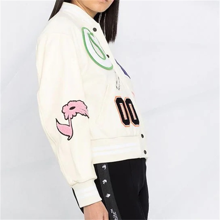 Lanwo Custom Leather Sleeve Crop Varsity Jacket For Women Chenille Embroidery College Vintage Letterman Varsity Jacket