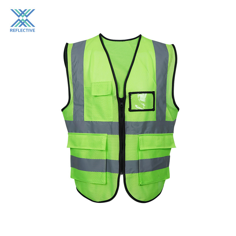 LX Low MOQ Hi Vis Green Security Vest Custom Logo Reflective Safety Vest With Pockets