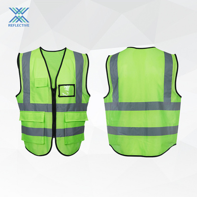 LX Low MOQ Hi Vis Green Security Vest Custom Logo Reflective Safety Vest With Pockets