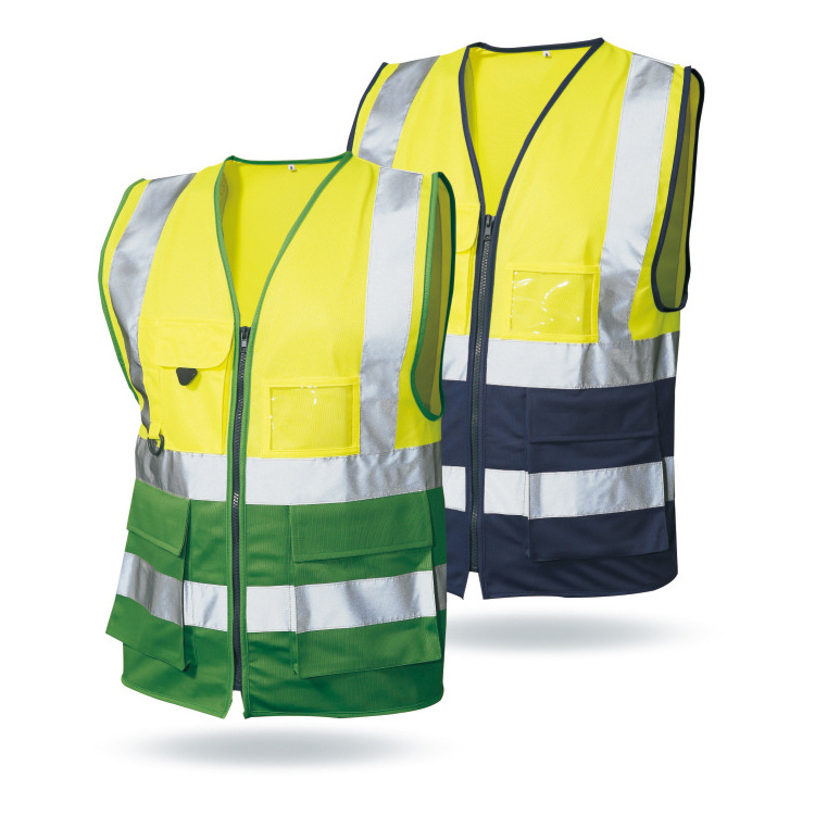 EN20471 Polyester Knitted Hi Vis Blue Reflective Work Vest With Pockets