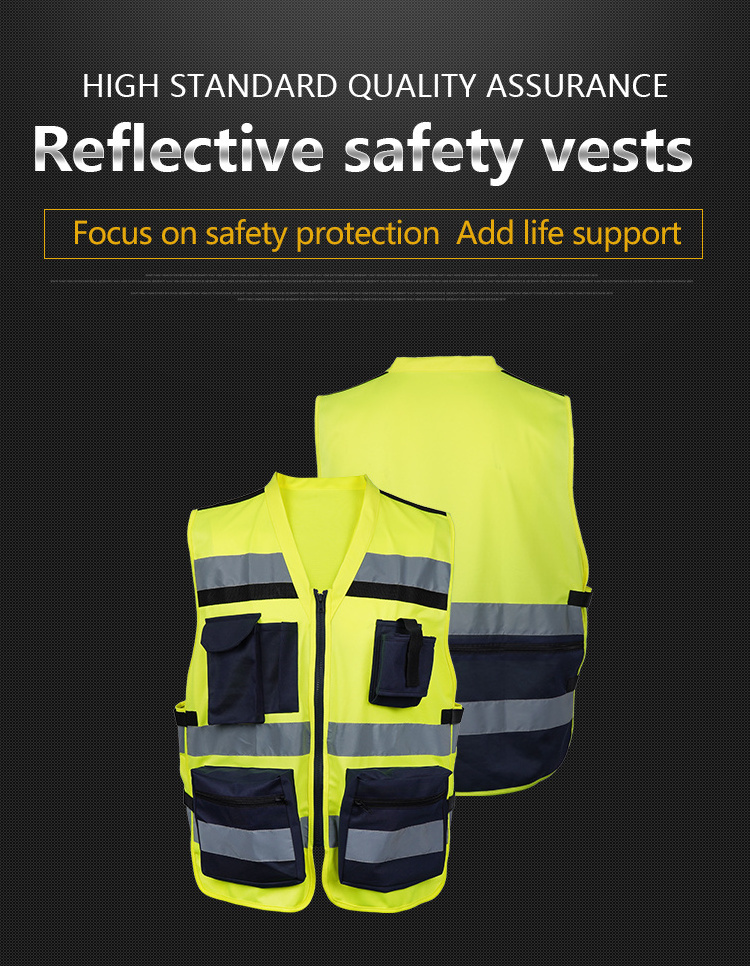 LX Factory Black Engineer Safety Vest Construction Industrial Security Vest Hi Vis Reflective Safety Vest With Logo