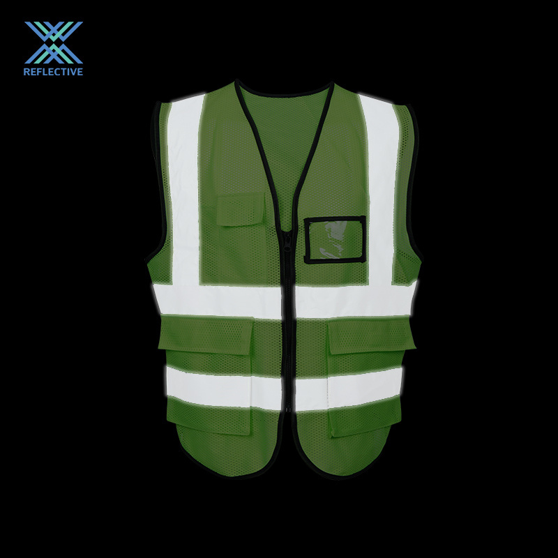 LX Low MOQ Hi Vis Green Security Vest Custom Logo Reflective Safety Vest With Pockets