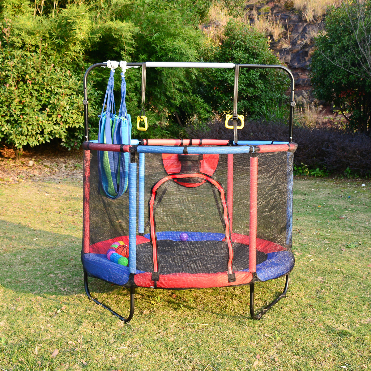 Safety protection High quality spring round trampoline with swing for indoor and outdoor children entertainment