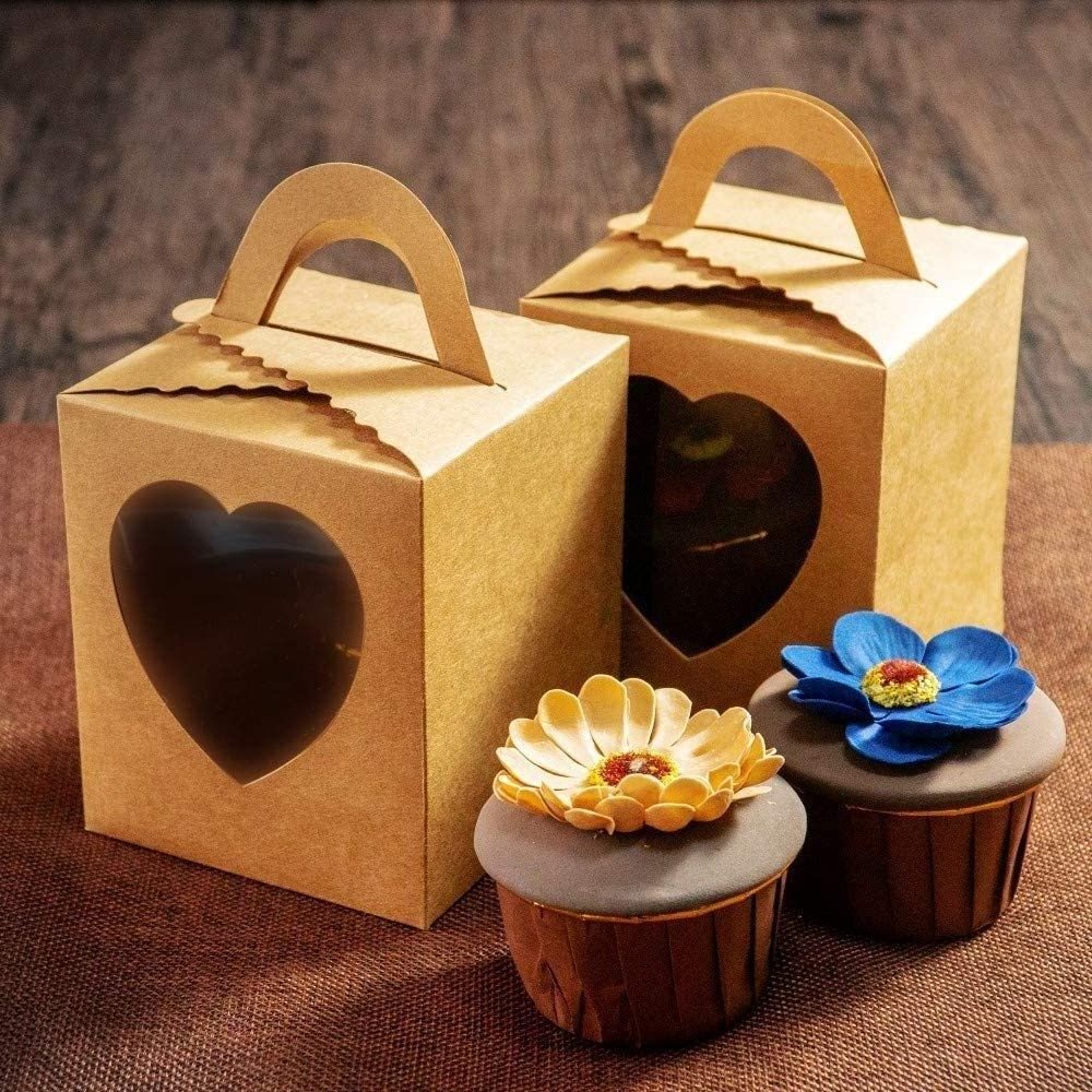 Brown Kraft Single Cupcake Boxes With Window For Wedding Baby Shower Christmas Birthday Party Favors