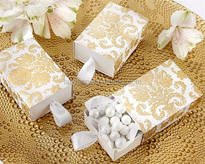 Gold Damask Drawer-style Favor Boxes Party Favors wedding Favor Boxes