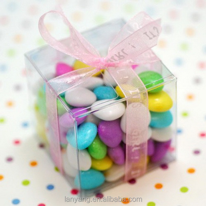 100pcs Wedding Favour Sweet Cake Gift Candy Boxes Transparent PVC Cube Gift Bags