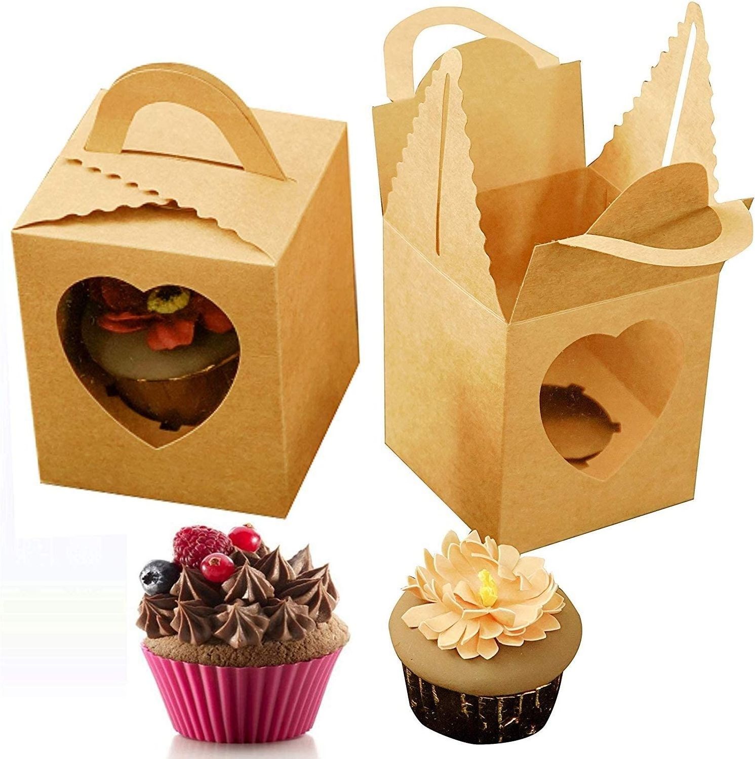 Brown Kraft Single Cupcake Boxes With Window For Wedding Baby Shower Christmas Birthday Party Favors