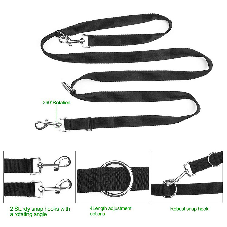 Multifunctional Adjustable 6ft Dog Halti Training Leads Hand-free Double Ended Dog Leash Belt for Puppy Walking Running