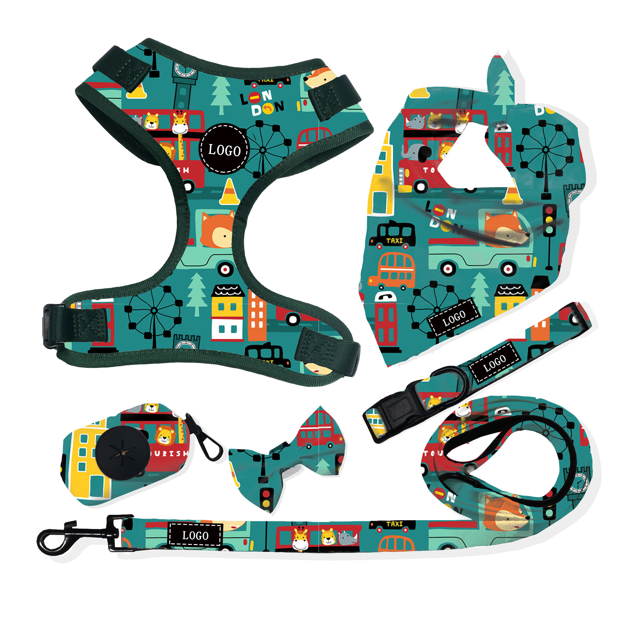 Reversible Dog Harness Set Luxury Neoprene Customized Brand Logo Pet Collar Leash Mesh Pet Harnesses Manufacturer