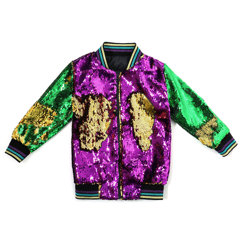 Mardi Gras reversible sequin jacket women kids girls purple green gold costume