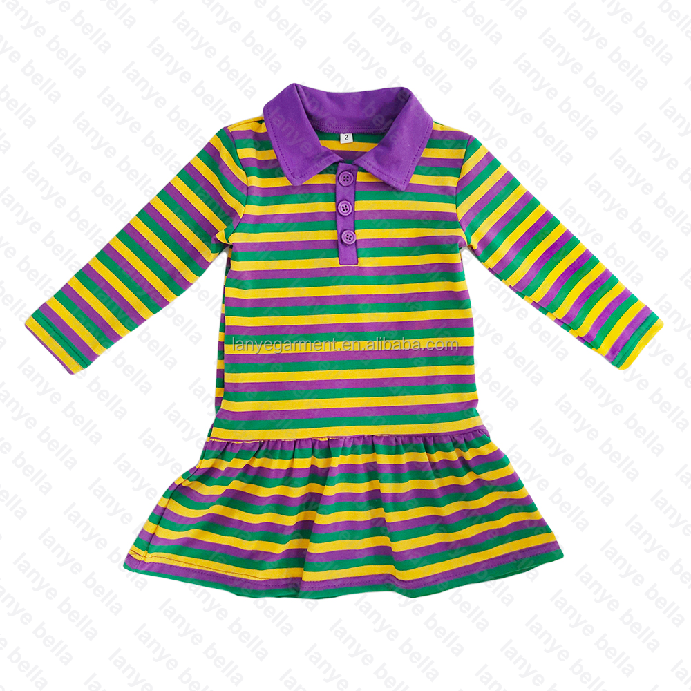 2023 Baby Girls Mardi Gras Polo Dress Set Clothing Set Baby Rompers Kids Shirts Matching Stripe Boutique Outfit