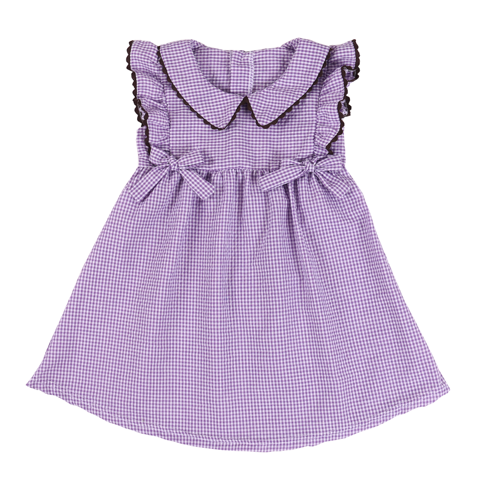 summer boutique baby girls peter pan collar frocks designs flutter sleeve kids seersucker bow dress