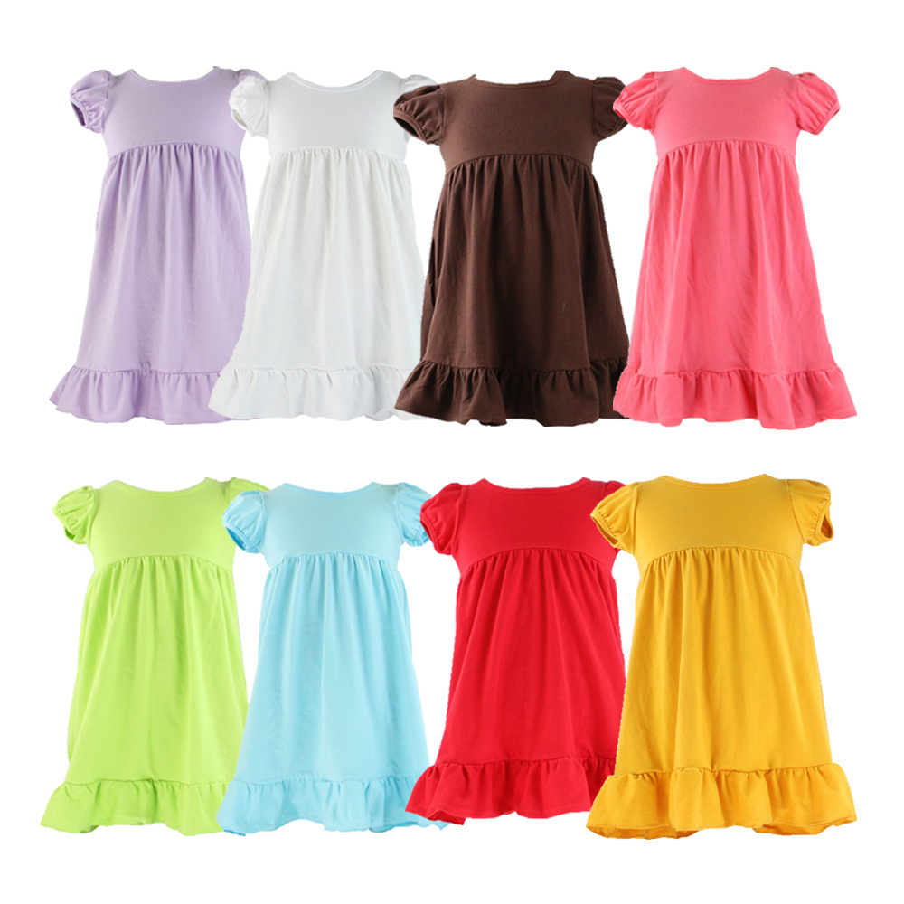 Plain color girl's knit dresses ruffle personalized boutique style sundress toddler kids summer dress 2023