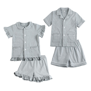 High Quality 95% Cotton Kids Pajamas Two Piece Short Pajamas Baby Boys Girls Ruffle Summer Pyjamas Set