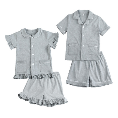 High Quality 95% Cotton Kids Pajamas Two Piece Short Pajamas Baby Boys Girls Ruffle Summer Pyjamas Set