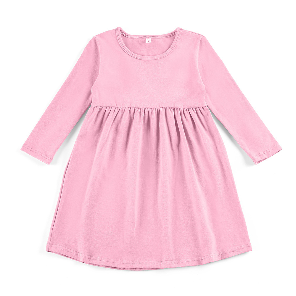 Customized Kids Girls Dresses Blanks Toddler Cotton Clothing Soft Long Sleeve Dress For Embroidery